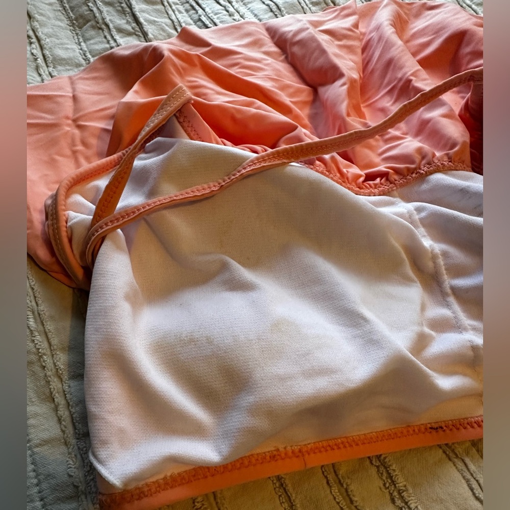 Coral Ruffle Bikini Top with Black & White Striped High Waist Bottoms - Picture 5 of 6